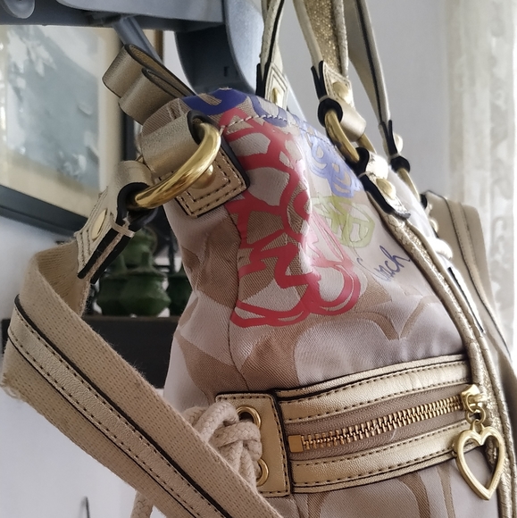 Authentic Coach Poppy F20762 Daisy Floral Gold Glitter Shoulder bag - Picture 8 of 17